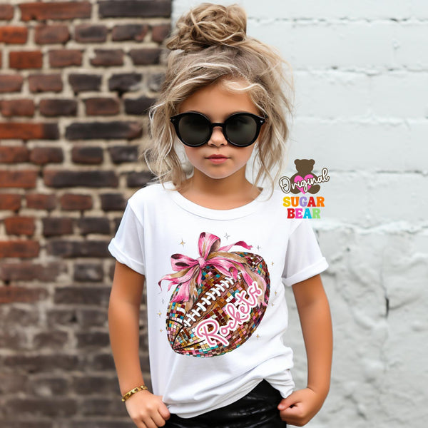 Custom Disco Football with Bow Toddler and Youth T-Shirt