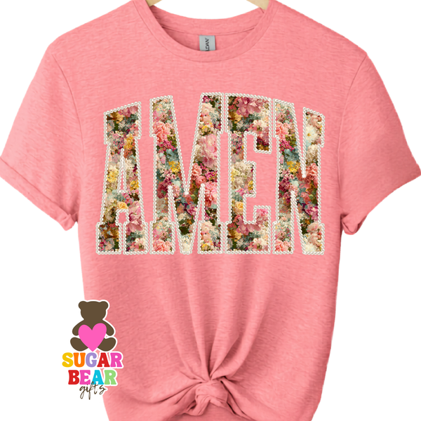 Floral and Pearl AMEN Adult T-Shirt