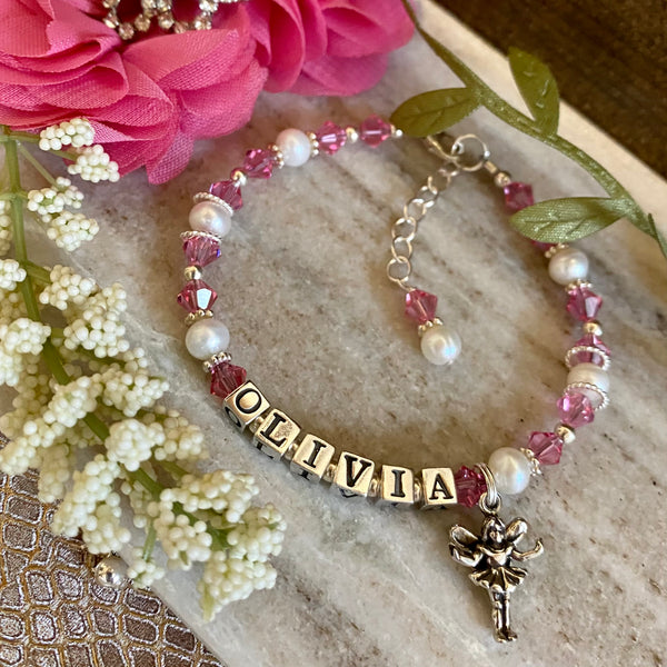Personalized OLIVIA Crystal and Pearl Fairy Bracelet