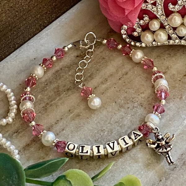 Personalized OLIVIA Crystal and Pearl Fairy Bracelet