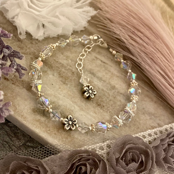 Flower Girl Sterling and Crystal Bracelet