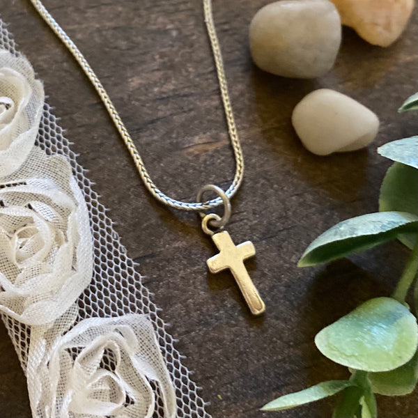 Boys Sterling Silver Minimalist Solid Cross Necklace - Boys First Communion Gift - Boys Baptism Gift