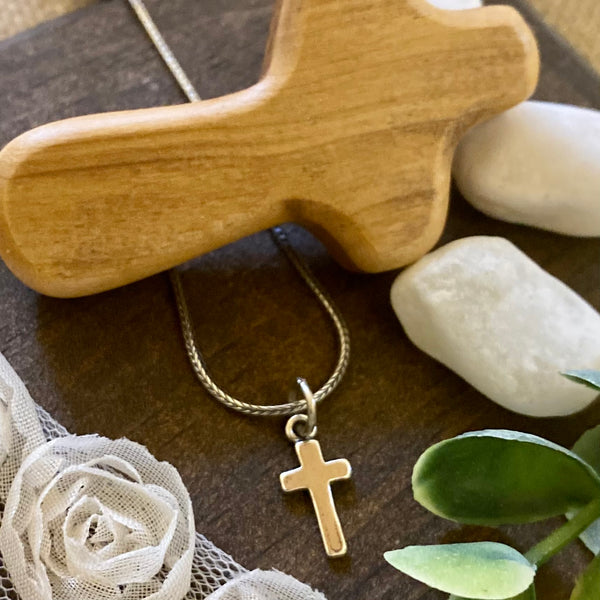 Boys Sterling Silver Minimalist Solid Cross Necklace - Boys First Communion Gift - Boys Baptism Gift