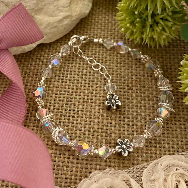 Flower Girl Sterling and Crystal Bracelet